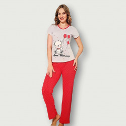 Pijama barato de primavera para mujer, con manga corta pantalón largo 100% algodón modelo Good morning
