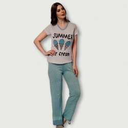 Pijama barato de primavera para mujer, con manga corta pantalón largo 100% algodón modelo Ice cream