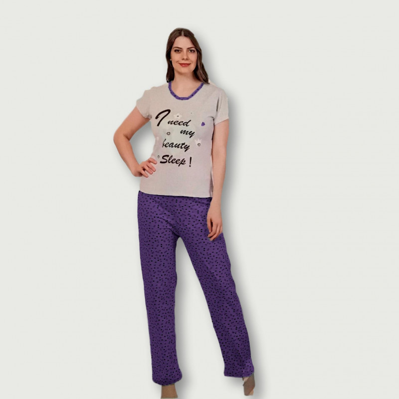 Pijama barato de primavera para mujer, con manga corta pantalón largo 100% algodón modelo Beauty