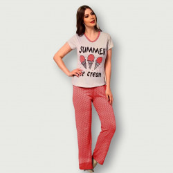 Pijama barato de primavera para mujer, con manga corta pantalón largo 100% algodón modelo Ice cream