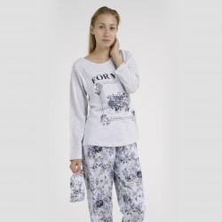 Pijama algodón estampado camisa y pantalón gris, For You