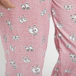 Pijama barato mujer primavera estampado algodón 100% UPS PINK, detalle de los pantalones.