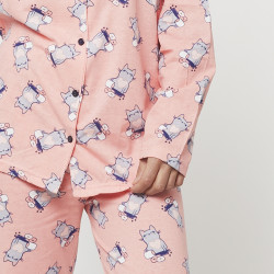 Pijama chaqueta de algodón 100%, Modelo TREVISO detalle de mangas