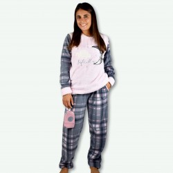 Pijamas mujer invierno, bordado con pantalón y mangas de polar