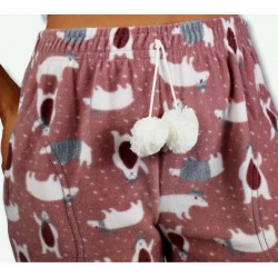 Pantalón pijama polar mujer estampado, detalle de los pompones