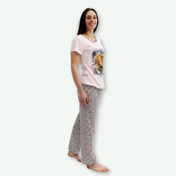 Pijama barato de primavera para mujer, con manga corta pantalón largo 100% algodón modelo wild