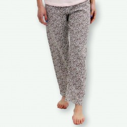 Pijama barato de primavera para mujer, con manga corta pantalón largo 100% algodón modelo wild, detalle del pantalón