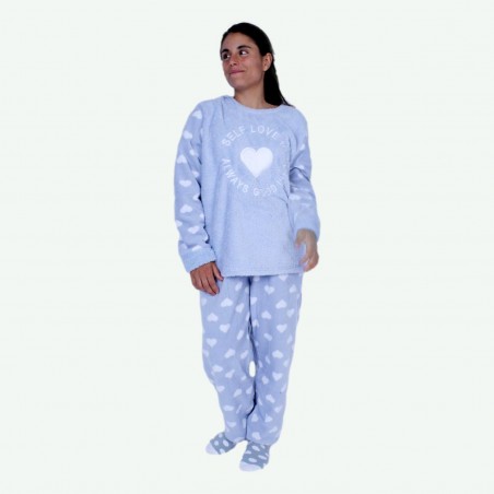 Pijama mujer bordado de invierno, tejido polar, Modelo SELF LOVE