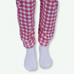 Pijama mujer bordado, con pantalón a cuadros, pijama otoño invierno, detalle del pantalón