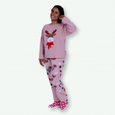Pijama mujer bordado de invierno, tejido polar, Modelo,RENO