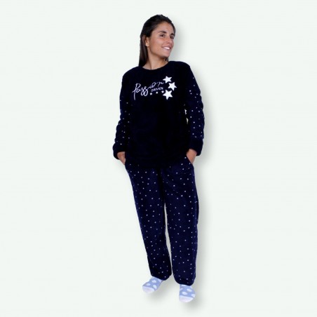 Pijama mujer bordado de invierno, tejido polar, Modelo passion