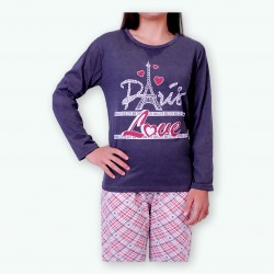 Pijama mujer primavera verano, modelo PARIS LOVE, detalle del dibujo