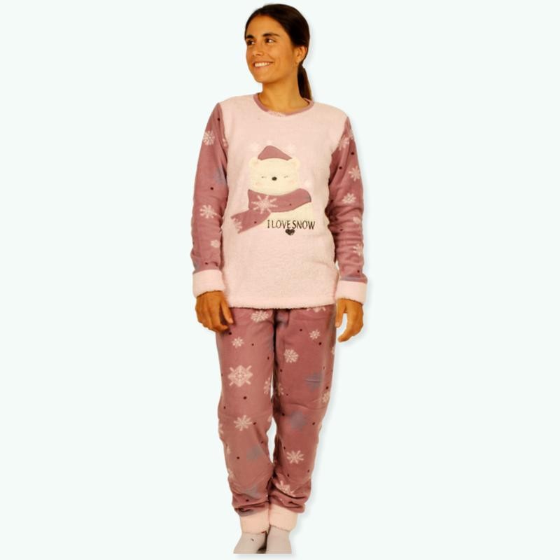 P56 -Pijama mujer polar bordado Modelo LOVE SNOW