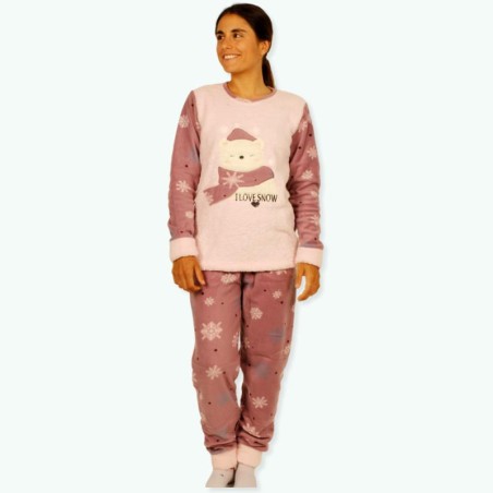 P56 -Pijama mujer polar bordado Modelo LOVE SNOW