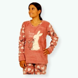 P57 -Pijama mujer polar bordado Modelo LOVE RABITS