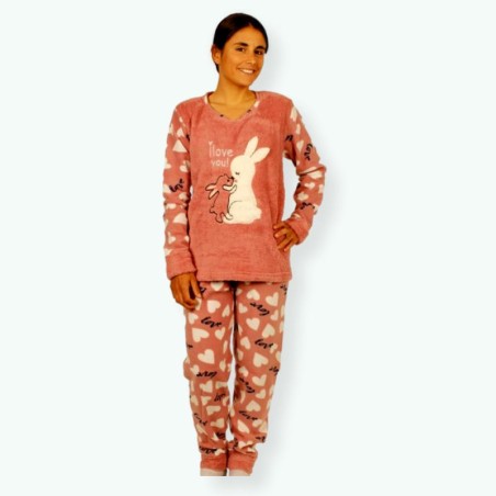 P57 -Pijama mujer polar bordado Modelo LOVE RABITS