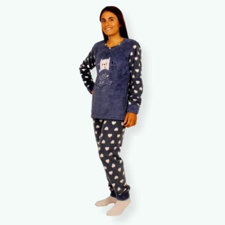 P63 -Pijama mujer polar bordado Modelo MISS YOU