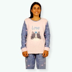 P64 -Pijama mujer polar bordado Modelo KING CAT