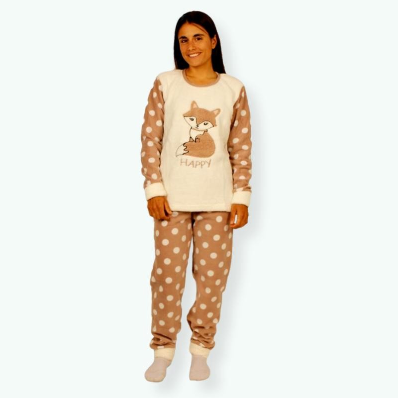 P58 -Pijama mujer polar bordado Modelo HAPPY CAT