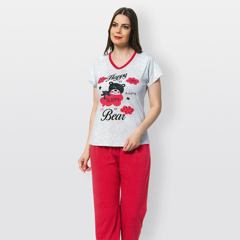Pijama mujer verano camiseta manga corta y pantalón largo Happy Bear