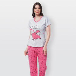 Pijama barato de primavera para mujer, con manga corta pantalón largo 100% algodón modelo Sweet dreams rosa