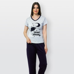 Pijama barato de primavera para mujer, con manga corta pantalón largo 100% algodón modelo Sweet dreams morado