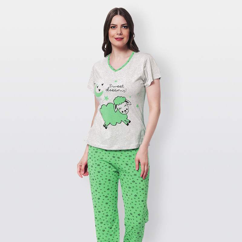 Pijama barato de primavera para mujer, con manga corta pantalón largo 100% algodón modelo Sweet dreams turquesa