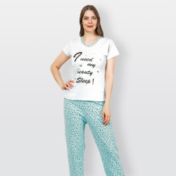 Pijama barato de primavera para mujer, con manga corta pantalón largo 100% algodón modelo Sleep