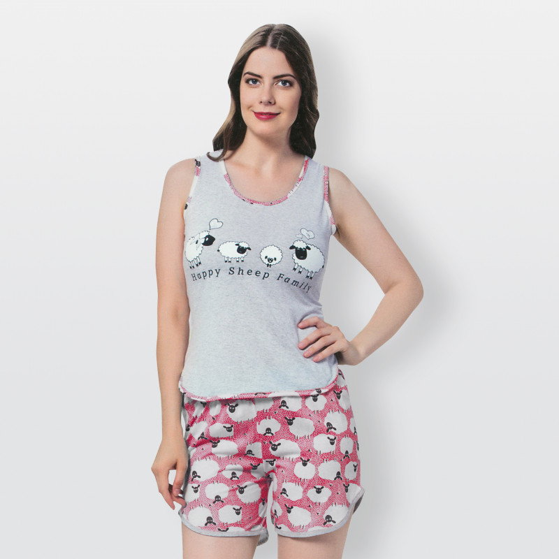 Pijama barato mujer verano de tirantes y pantalón corto Happy Sheep